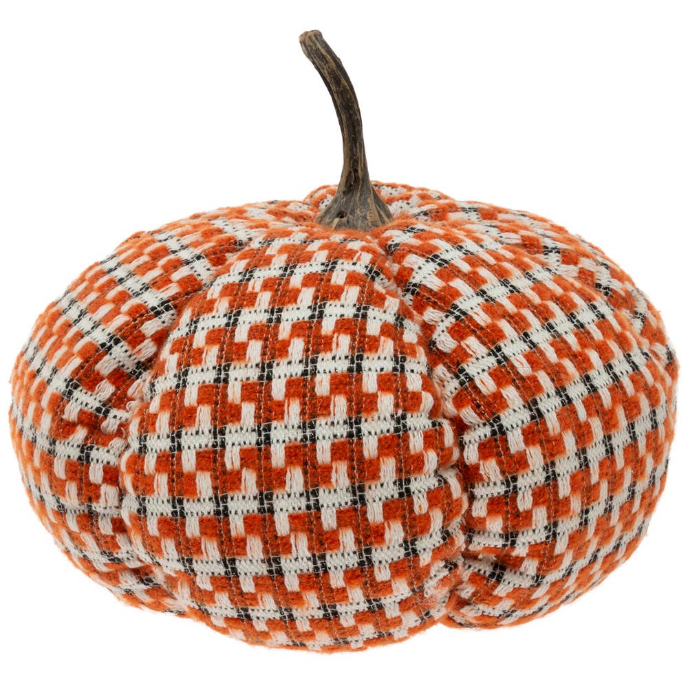 10" Dia Eerie Orange Plaid Pumpkin Fall