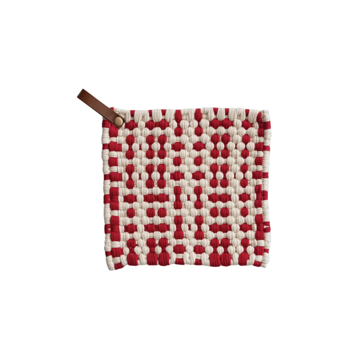 Cotton Crocheted Pot Holder with Leather Loop