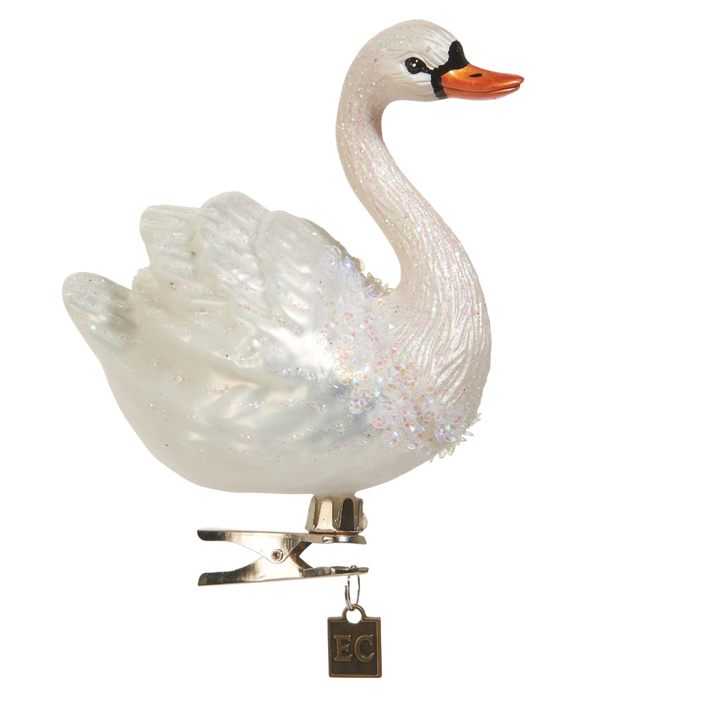4.5" White Swan Clip-On Ornament