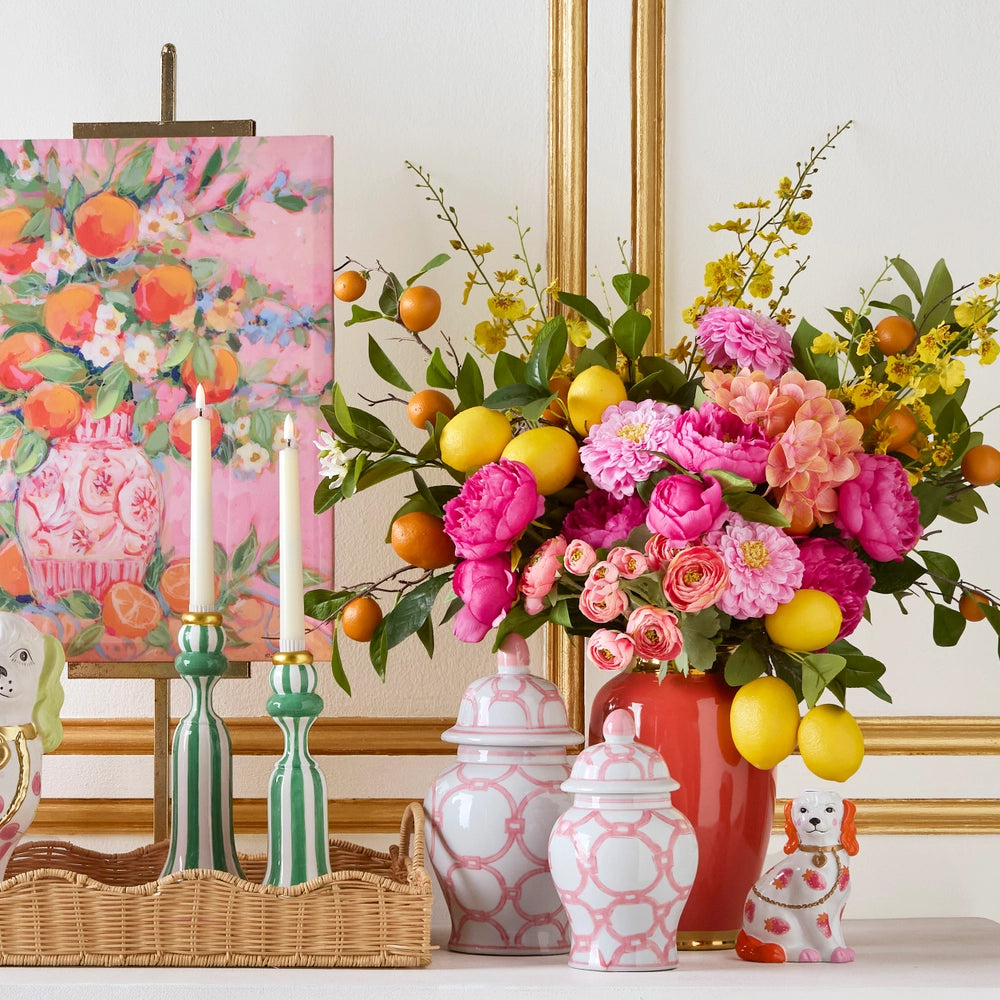 10.5" Red Orange And Gold Vase