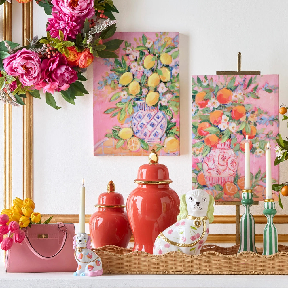 14.5" Red Orange And Gold Ginger Jar