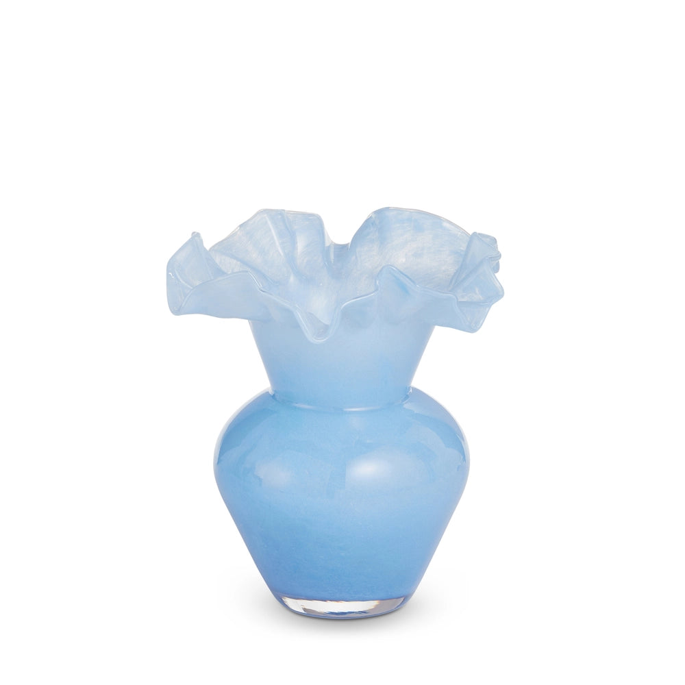 8" Blue Ruffle Vase