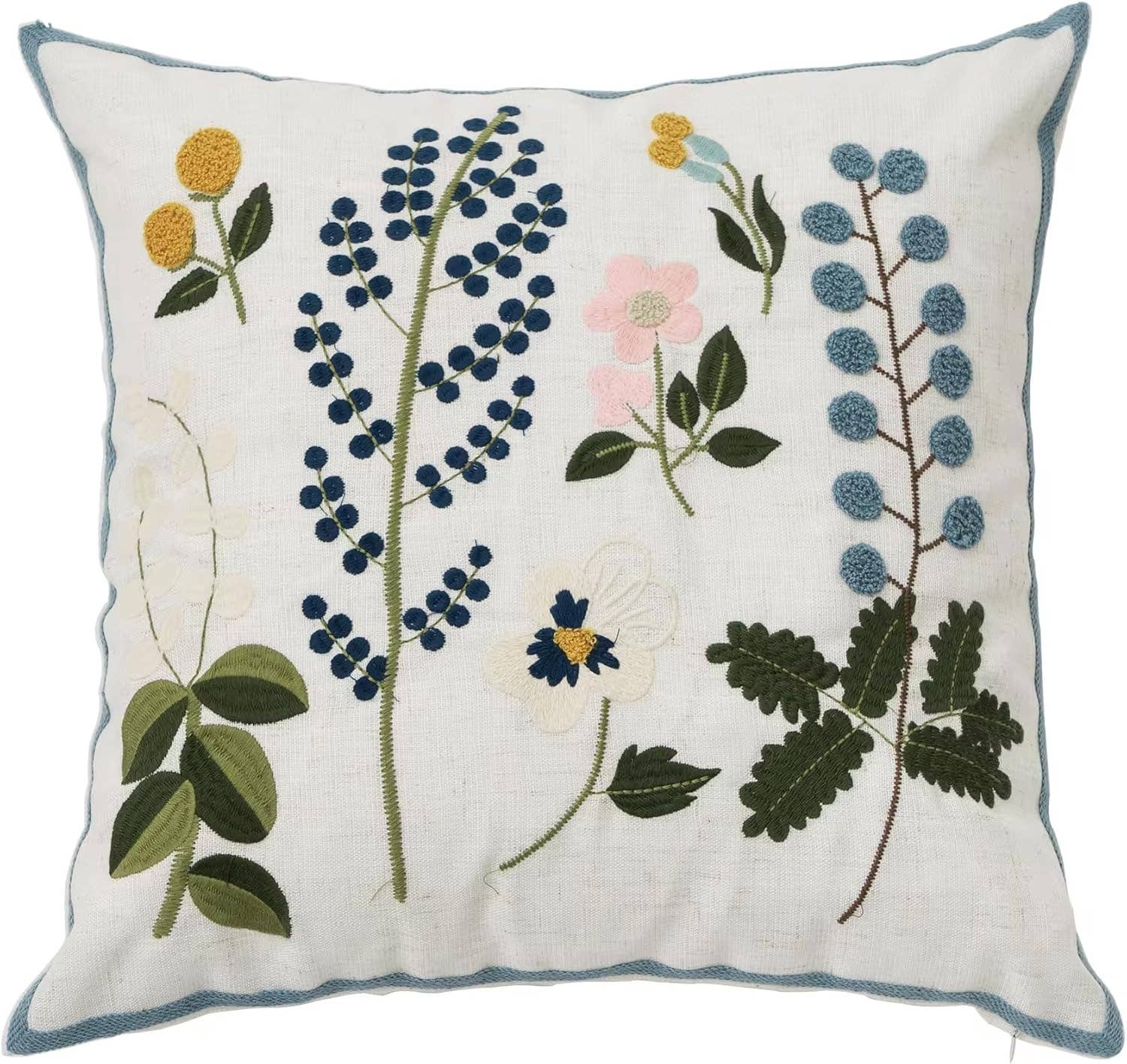 Flower Embroidery 18" Throw Pillow