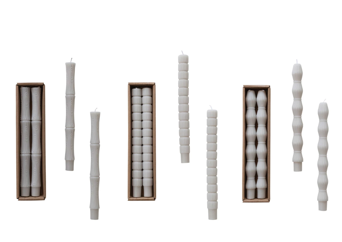 Sculpted Grey Unscented Taper Candle