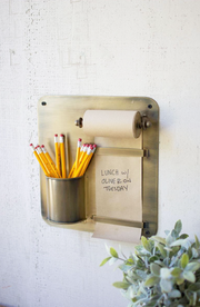Antique Brass Hanging Note Roll and Pencil Cup