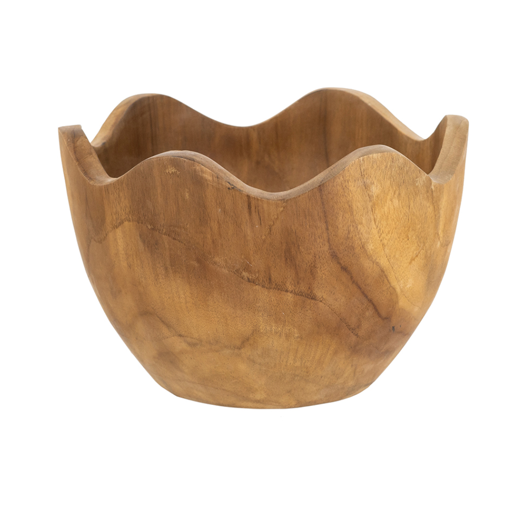 Scalloped Teak Wood Bowl