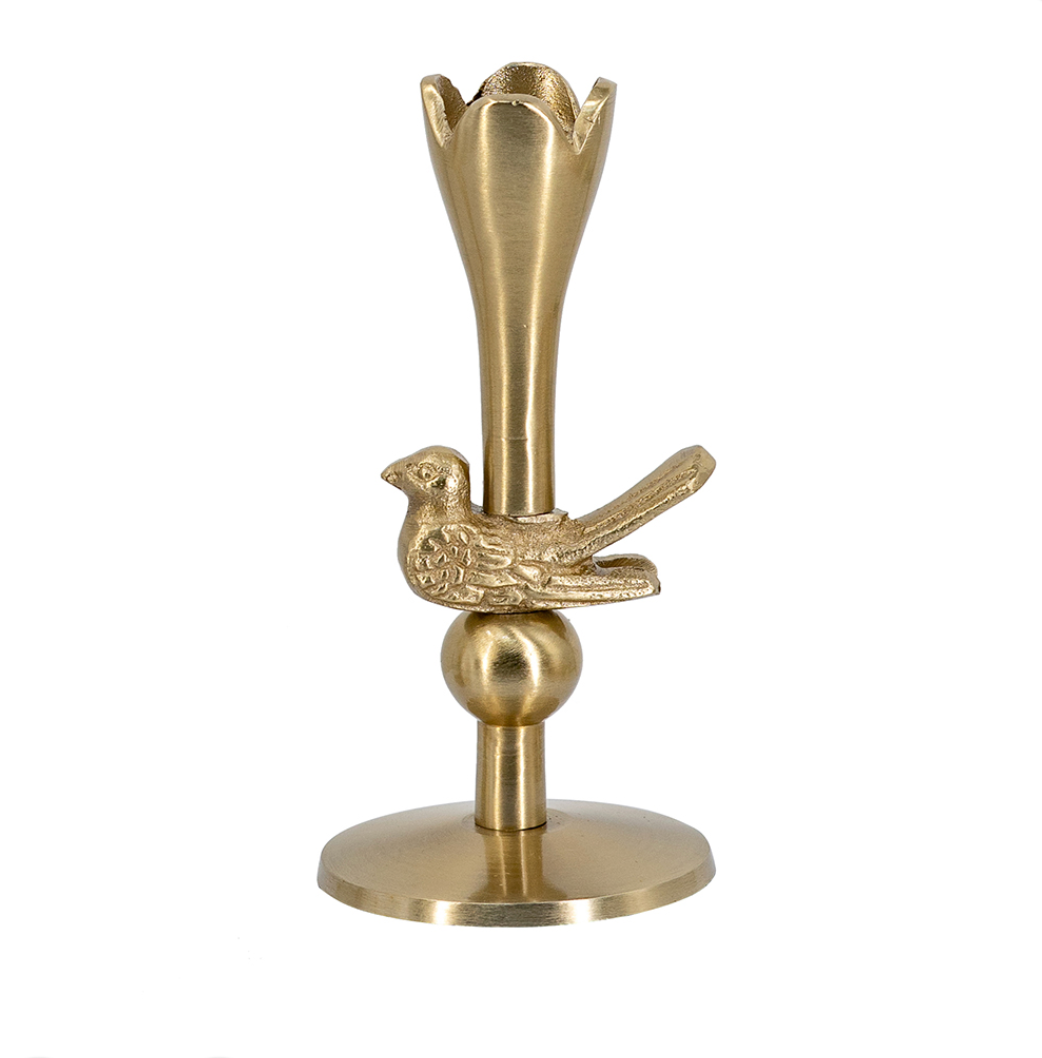 Gold Tulip & Bird Candle Holder