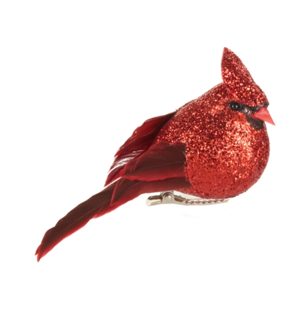3.5" Red Glittered Cardinal Clip-On Ornament
