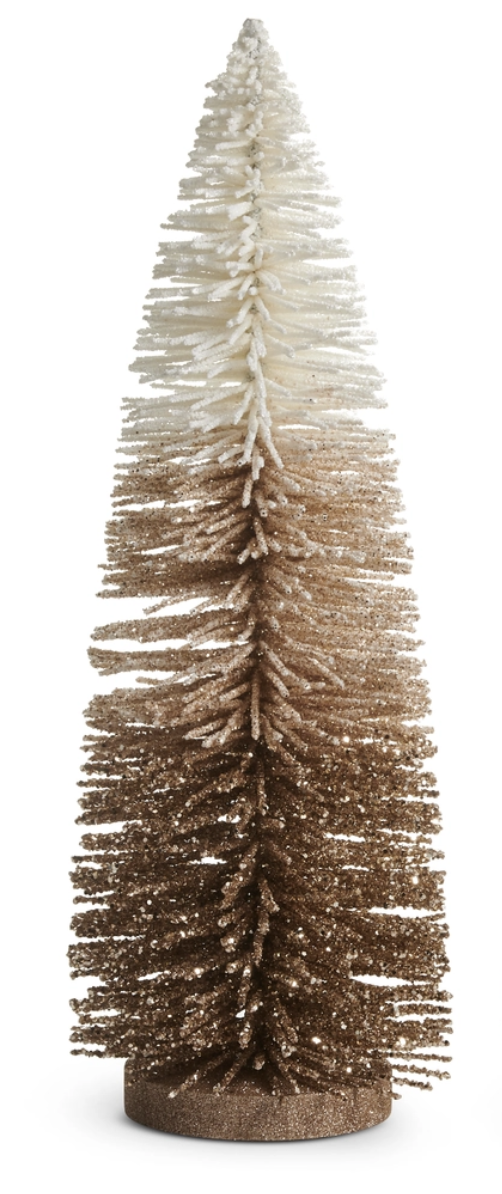 Beige Flocked Glittered Bottle Brush Trees