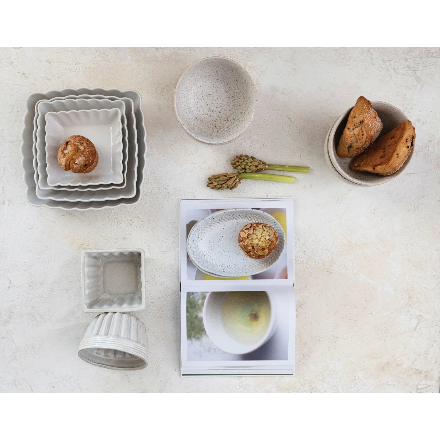 Scalloped Stoneware Serving Dish Set