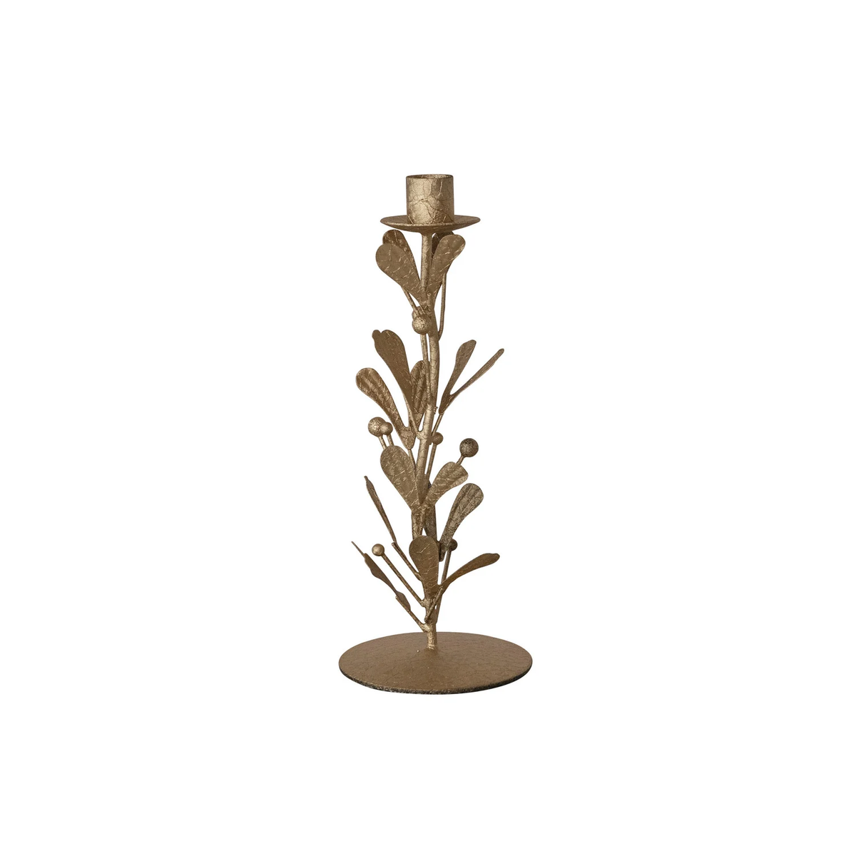 Distressed Antique Gold Bead Mistletoe Taper Holder