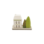Ceramic House & Trees Shaped Salt & Pepper Shakers w/ Tray