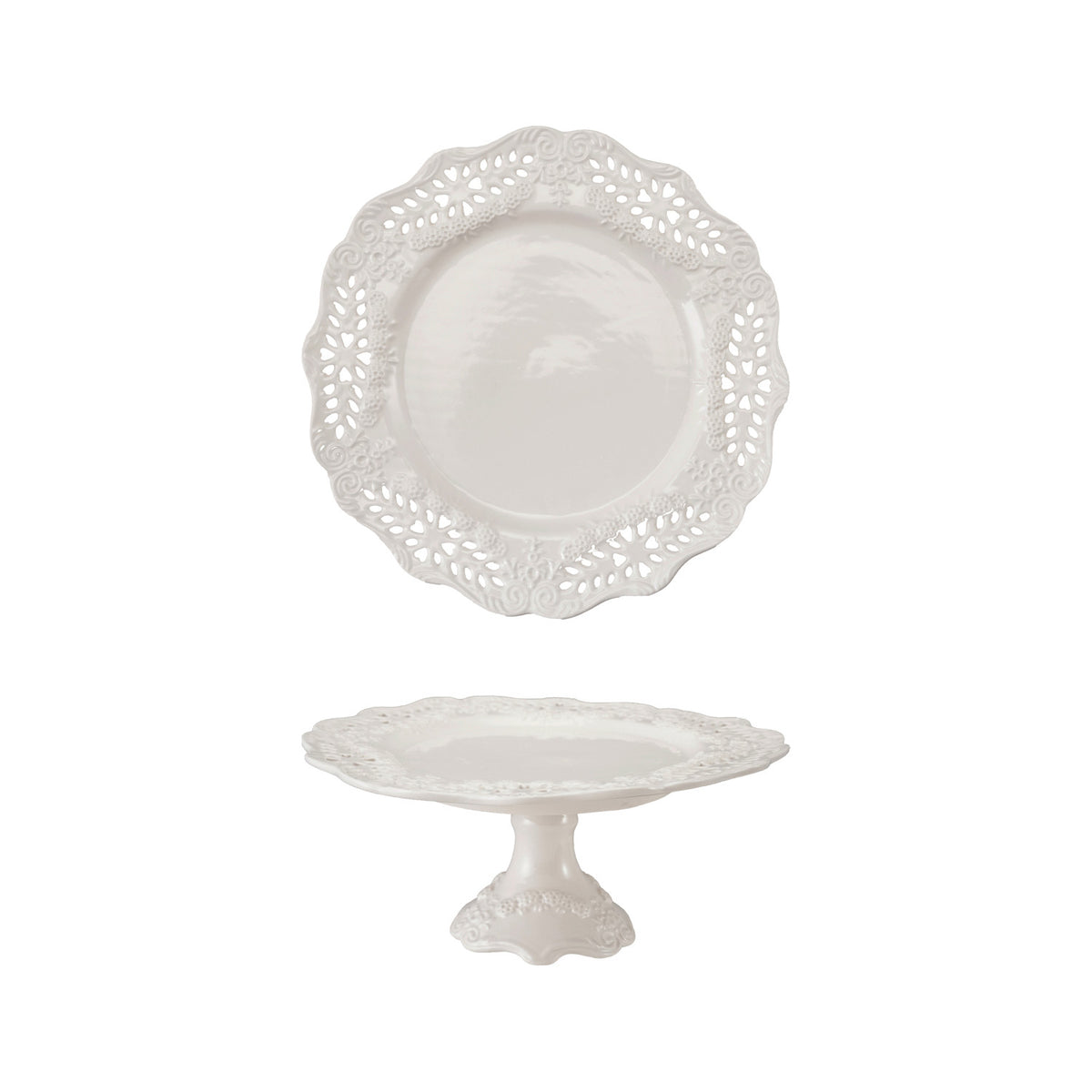 Stoneware Scalloped Lace Pedestal