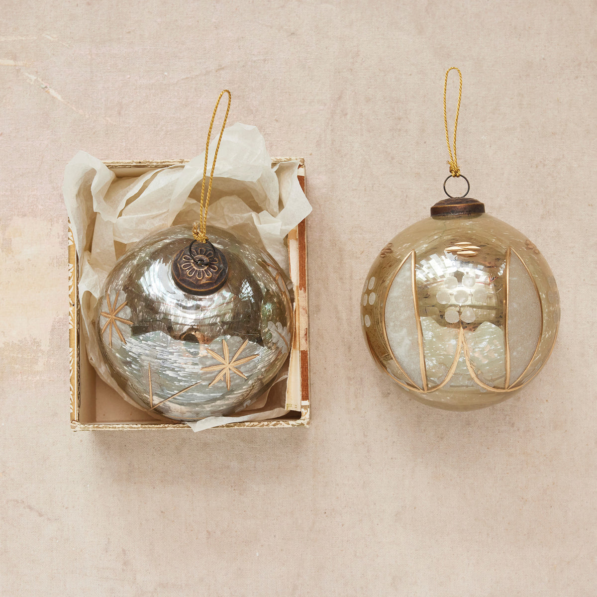 5" Antique Silver Etched Mercury Glass Ball Ornament