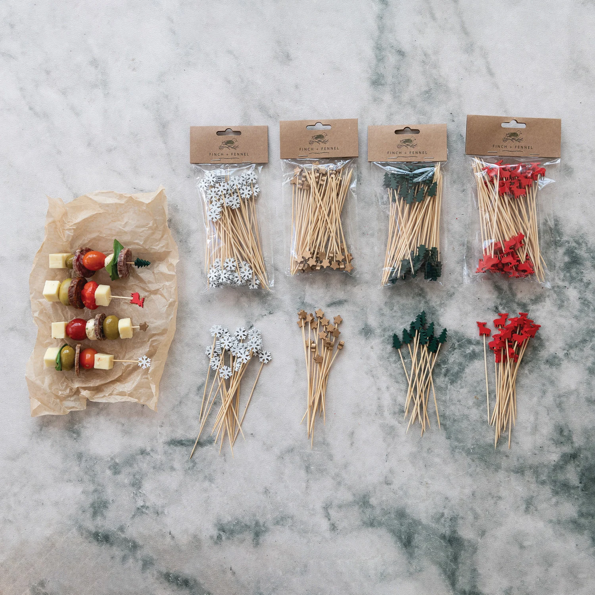 Bamboo Single Use Skewers with Tree Shaped Handles (Set of 50)