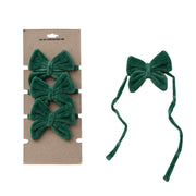 Green Velvet Bow Napkin Ties - Set of 4