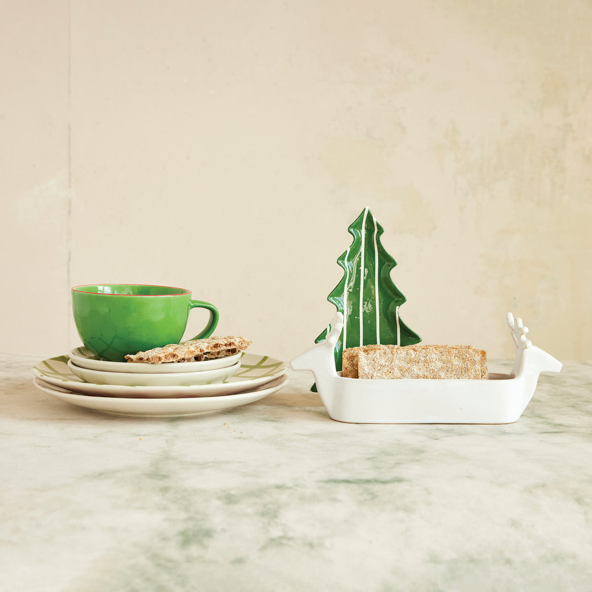 Stoneware Cracker Dish with Deer Heads