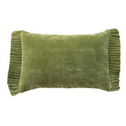 Green Velvet Lumbar Pillow with Ruffle Trim