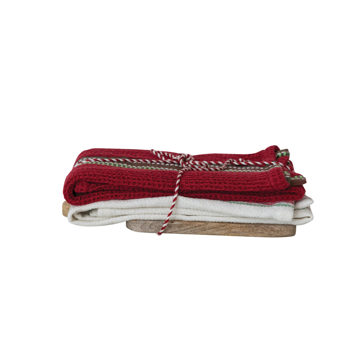 Striped Tea Towels w/ Mango Wood Serving Board