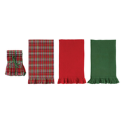 Woven Cotton Waffle Weave Tea Towels with Ruffle - Set of 3