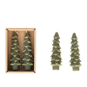 Green Unscented Tree Shaped Taper Candles - Set of 2