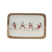 Snowmen Enameled Mango Wood Tray