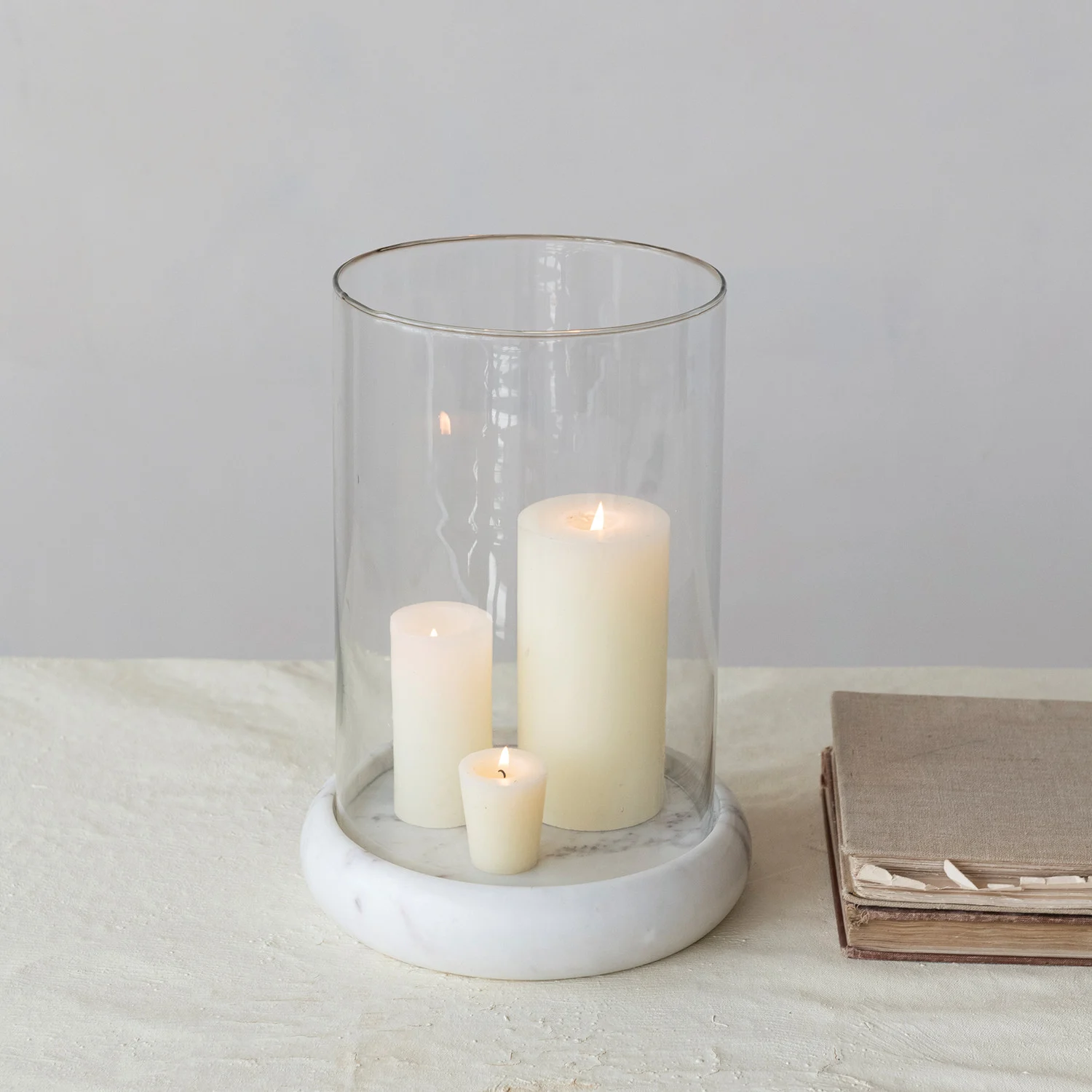 9" Round Glass Hurricane with Marble Base