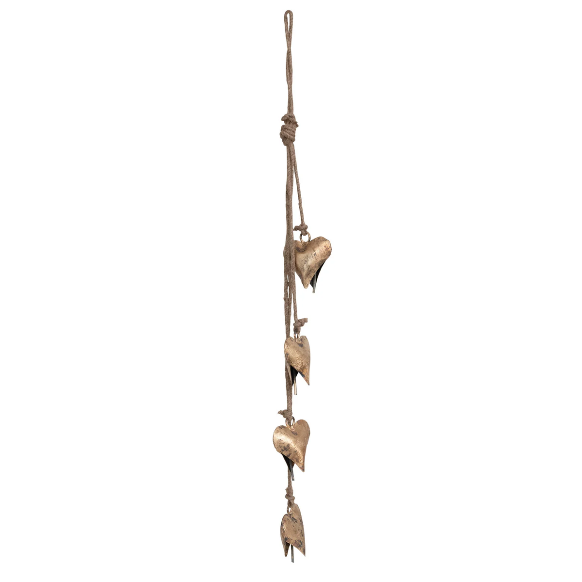 Antique Brass Metal Hearts on Jute Rope