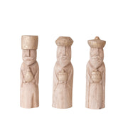 Natural Shimmer Hand-Carved Mango Wood Wise Men