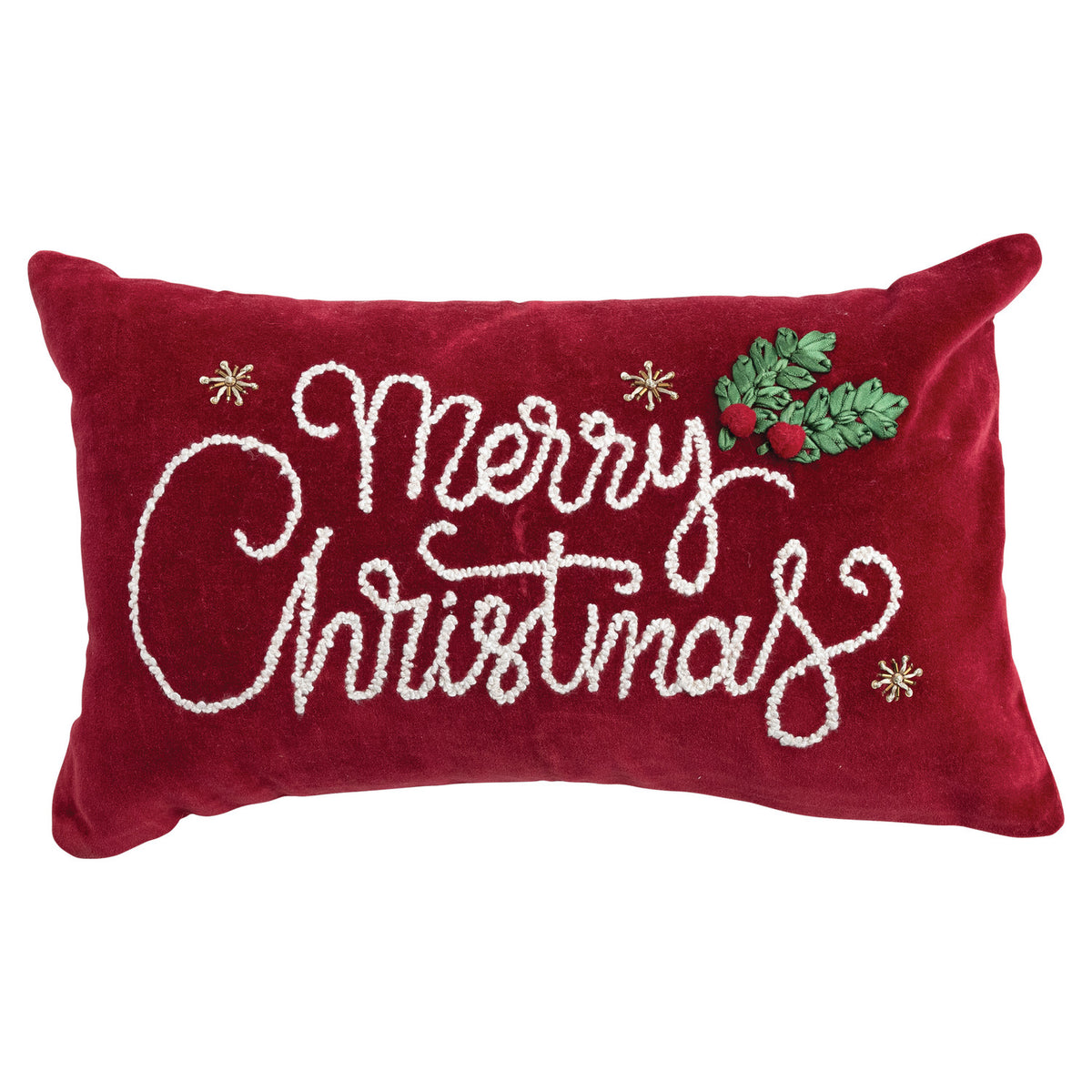 Red Velvet "Merry Christmas" Lumbar Pillow