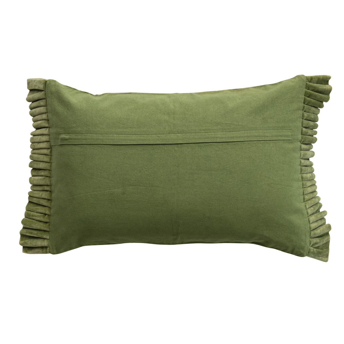 Green Velvet Lumbar Pillow with Ruffle Trim