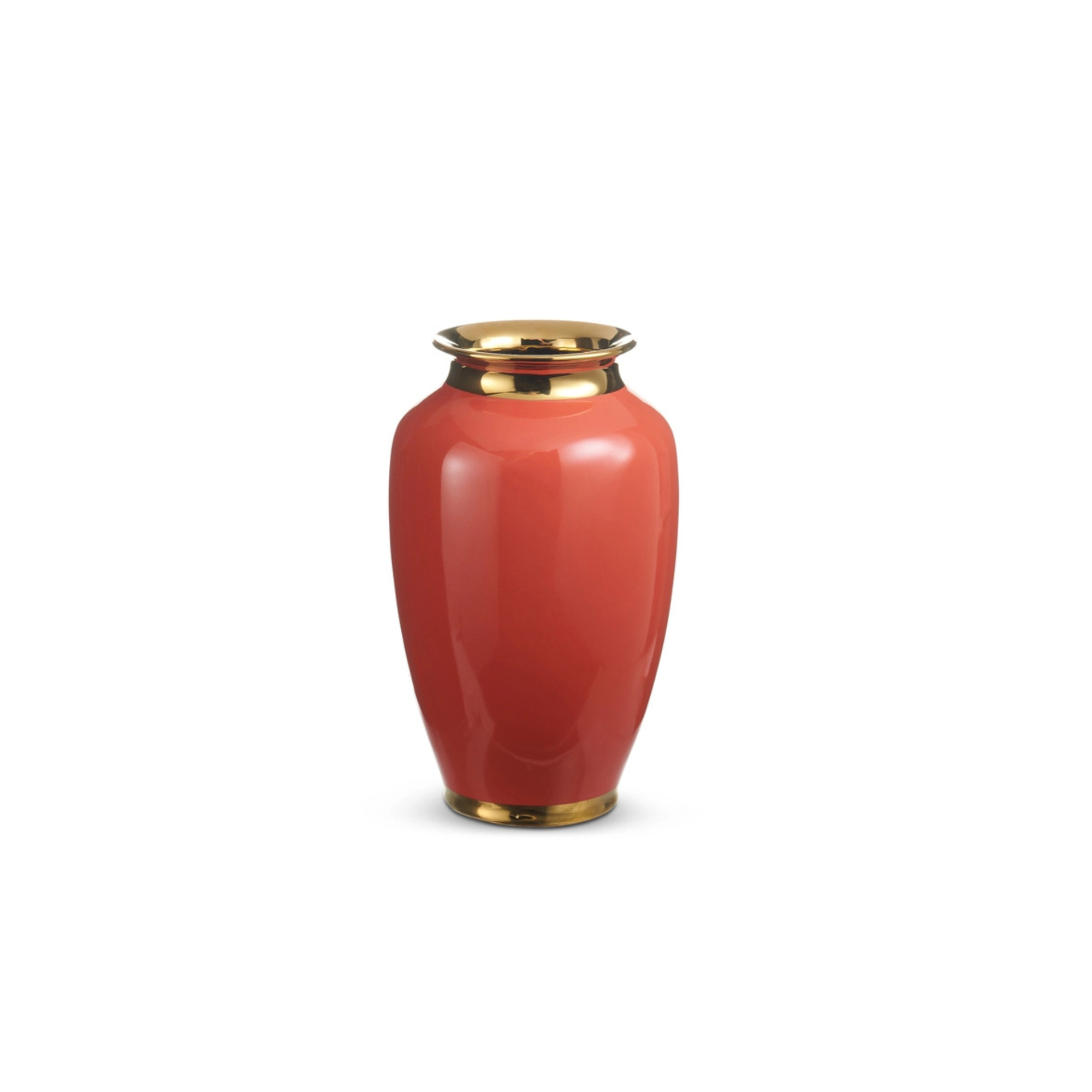 10.5" Red Orange And Gold Vase