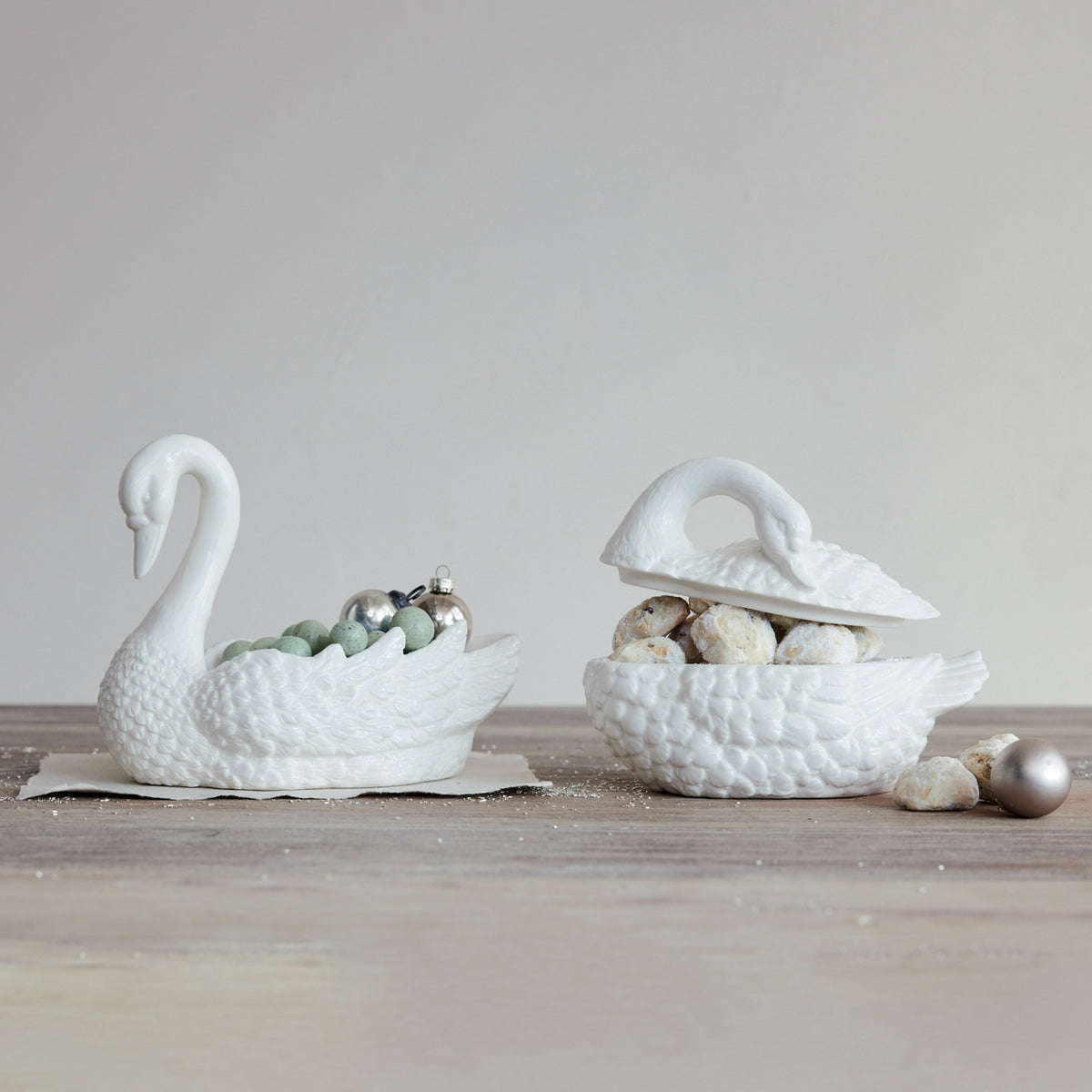 Stoneware Swan Shaped Jar with Lid