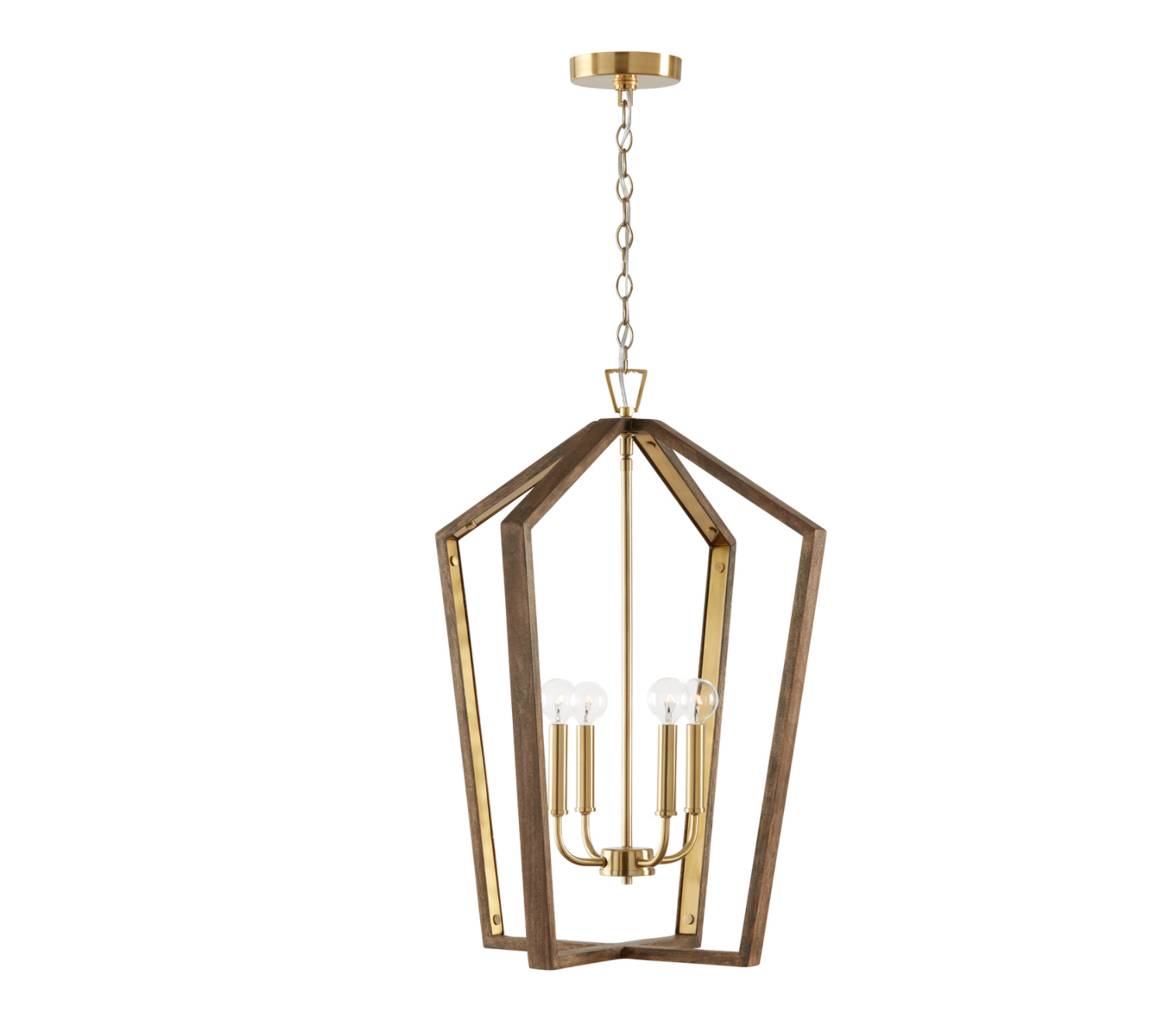 Liam 4 Light Wood & Brass Pendant